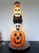 Vintage Empire Halloween Totem Pumpkins Ghost Cat Skull 32 inch Lighted Blowmold picture