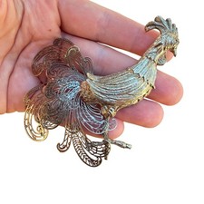 Vintage RARE 1971 JAN MAX rooster figural brooch with large filigree tail chicke picture