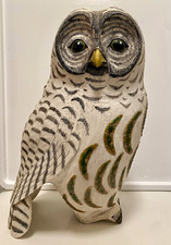 Leo Smith Signed Handmade Hand Carved Painted Wood Owl Bird Figurine Sculpture picture