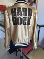 NWT Rare Gold Hard Rock Café Bomber Jacket Black Sequined Logo Women XL picture