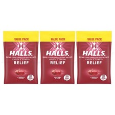 HALLS Cough and Throat Relief Cherry Cough Drops Value Pack 200 Count Lot of 3 picture