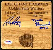 Nate Thurmond Rick Barry SIGNED 6x6 Floorboard G.S. Warriors HOF PSA AUTOGRAPHED picture