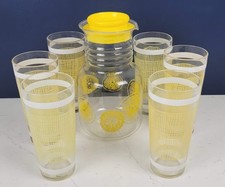 Vintage Pyrex 3515 Lemonade Pitcher 6 Glasses Yellow White MCM Citrus Set picture