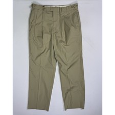 Vintage Corbin Mens 33x30.5 Khaki Pleated Pants Trouser USA Chino Beige 90s picture