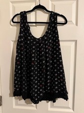 Jaretchung Tank Top Size 3X Black Heart Print Lace Hem Layered picture