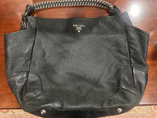 Authentic Prada Cervo Lux Chain Hobo Black Silvertone Pebbled Leather Bag picture