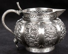 Antique Anglo Indian Chased Repoussé Sterling Silver Creamer India Teatime Old picture