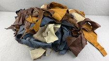 Genuine Leather Scraps Lot Mixed Colors Brown Blue Tan Remnants Craft Upholstry picture
