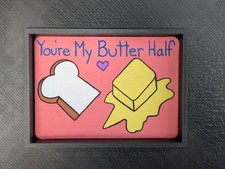 ACEO Original Hand Painted Acrylic Love Pun You're My Butter Half Art Card picture