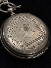 Antique Swiss/German .800 Fine Silver Pocket Watch wind 10-Jewel Cylinder w/ Key picture
