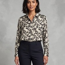 H&M Black Cream Floral Button Down Shirt Long Sleeve Blouse O/N 238004 Size M picture