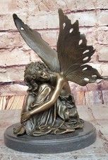 Signed Original Fairy With Wings Goddess Bronze Marble Sculpture Statue Hot Cast picture