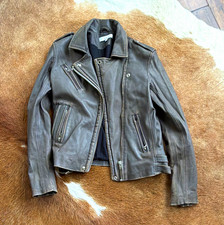 IRO Han Women’s EU 40 Gray Leather Moto Jacket Zip Collared picture