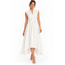 H&M White Sleeveless Belted Midi Shirt Dress Mandarin Collar Size Large NWT picture