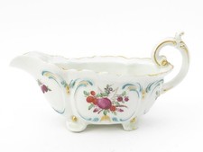 Antique Chelsea English Porcelain Gravy Boat Red Hand-Brushed Anchor Mark 7.5
