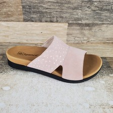 Spenco Dawn Womens Slide Sandals Sz 8.5 B Pink Ostrich Suede Leather Slip On picture