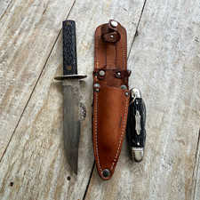 Vintage Imperial USA Hunting Knife Leather Sheath & Kamp-King Pocketknife Set  picture