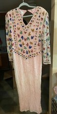 The Pink Flamingo Fully Beaded Silk Evening Gown • Size M • Vintage 1990s picture