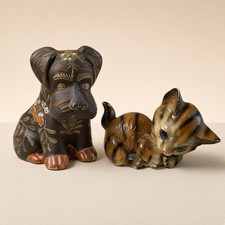 Vintage Japan Ceramic Puppy Planter & Tabby Kitten Figurine Lot picture