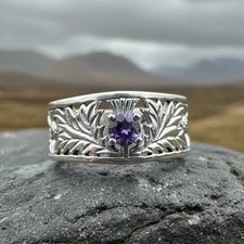 Scottish Thistle Band Ring Scotland Statement Wedding Ladies Ring 925 picture