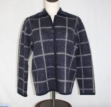Vintage Talbots Petites Small Checkered Button Up Cardigan Navy White 100% Wool picture