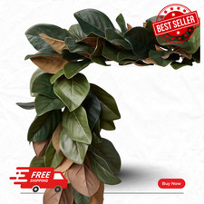 [BIG SALE] Williams Sonoma 5 ft Magnolia Faux Garland Green Brown Leaf Decor New picture