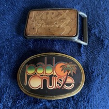 Vintage 1970s Beltbuckles- Pablo Cruise & rare leather and brass MRX Memory 3  picture