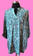 NWT Dear Scarlett Lizzy Pullover Blouse Women's Size XL Teal Paisley Stretch picture