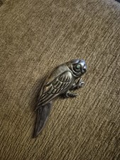 Antique Pre-1948 Mexican Silver Parrot Brooch Turquoise Eye Heavy Taxco Pin picture