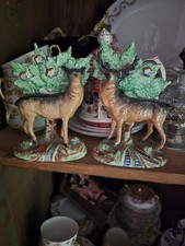 Pair Antique 19C Staffordshire Deer Figurines picture