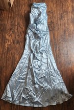 FORMAL AW Bridal SZ 2 Baby Blue Satin Maharaol Floral Bridesmaid Maxi Dress New picture