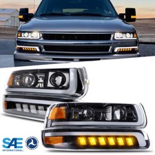 DOT LED Headlights w/ Bumper Lights For 99-02 Chevy Silverado 2000-2006 Tahoe picture