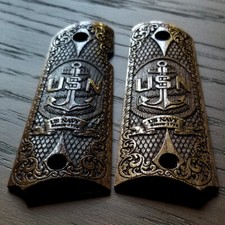 1911 custom 3D engraved walnut wood grips Scroll US Navy USN Anchor picture