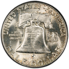 1952-P PCGS MS64 Franklin Half Dollar w/ Attractive Speckled Reverse Rim Toning picture