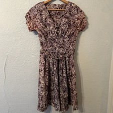 Vtg 1940's Womens S Cold Silky Rayon Party Dress Floral Print Rockabilly VLV picture