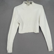 Aje Jumper Womens Medium White Mock Neck Slim Fit Cropped Ribbed Slit picture