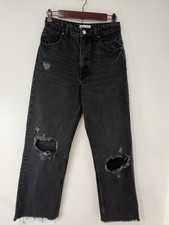 • Zara High Waisted Distressed Straight Leg Jeans Black Size USA 6 picture