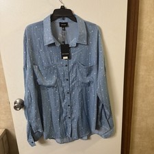 NWT Heyson Long Sleeve Button-Up Shirt Blue with Stars Women's Plus Size 2X picture