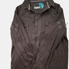 Roar Men's M Regular Black Solid Long Sleeve Button-Up Shirt w/ Pockets picture