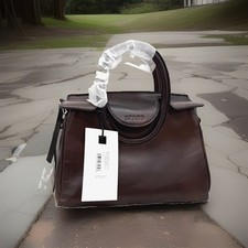 AUTH NWT STAUD Maude Mini Smooth Leather Carryall Bag In Espresso Distressed picture