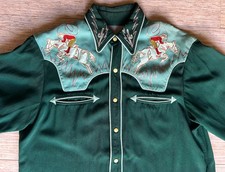 Size M Vintage 40s/50s fir green H bar C Ranchwear Cowboy Shirt, w embroidery picture