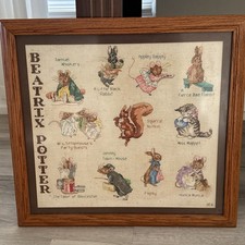 Vintage Beatrix Potter Mouse Framed Needle Point Country Cottage Mice  23x22 picture