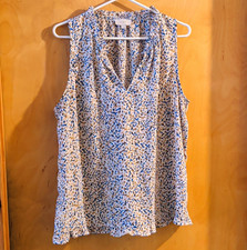 Women’s LOFT Outlet V-Neck Sleeveless Blouse L Abstract Ruffle Woven Poly picture