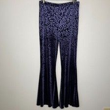 Killstar Pants Womens XL Plum Flares Velvet Stretch Ferine Bell Bottom Goth picture