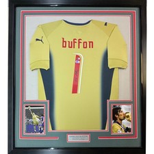 Framed Autographed/Signed Gianluigi Buffon 35x39 Italy Gold Jersey BAS COA picture