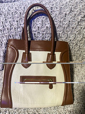 Dooney & Bourke Brown & Beige Colorblock Satchel Bag Zip Top Gold Hardware, picture