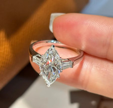 IGI 2.10Ct Marquise Lab Grown Diamond Three Stone Engagement Ring 14K White Gold picture