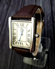 Iconic Swiss Design Pierre Lucerne 1888 Vintage Style Tank Mens Watch Brown Band picture