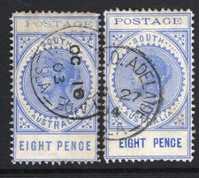 SOUTH AUSTRALIA  1902 8D ULTRAMARINE  THIN POSTAGE. 2 TYPES SG 271-72 FINE picture