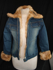 NWT Mojo Moda Blue Denim W/Rabbit Fur Trim & Quilted Lining Jacket. Sz M picture